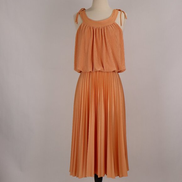Dresses & Skirts - Vtg 70's Apricot Holter Pleated Dress Disco Studio 54 Saturday Night Fever S